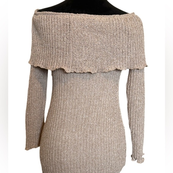 NWT🆕 Windsor Woman’s Medium Fold Over Knit Taupe Ruffled Long-Sleeve Mini Dress - Picture 9 of 12